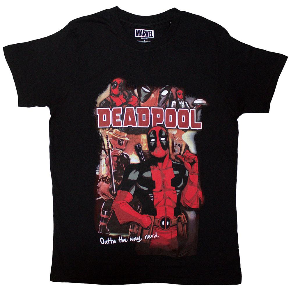 Marvel Deadpool - Outta The Way Nerd Mens Tshirt - Black
